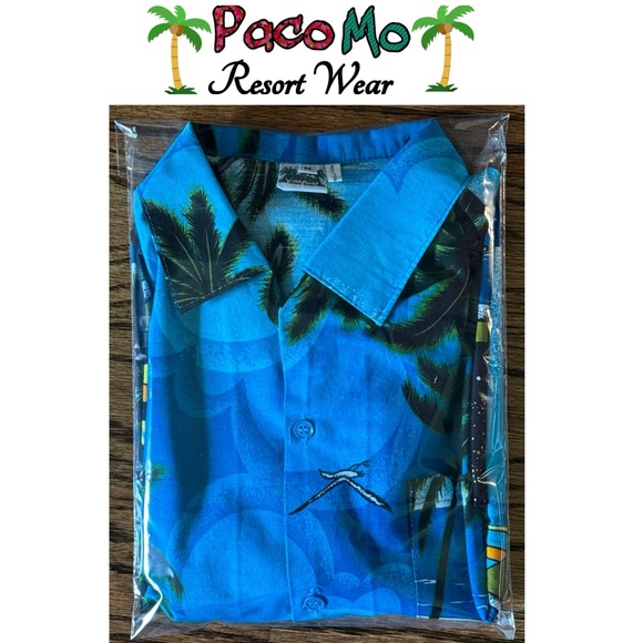 NEW Paco Mo Men’s Tropical Palm Hawaiian Shirt Size Medium - Picture 6 of 7